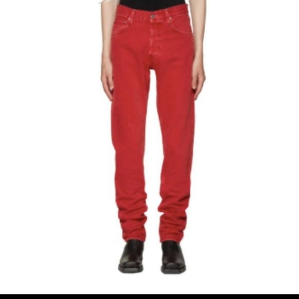Helmut Lang Unisex Straight Leg Jeans in Red - Size: 27 (Men) 26 (Women's)